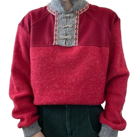 Mens Primo Made in Norway Norwegian Red Wool Ski Winter Sweater Sz M - Picture 1 of 8
